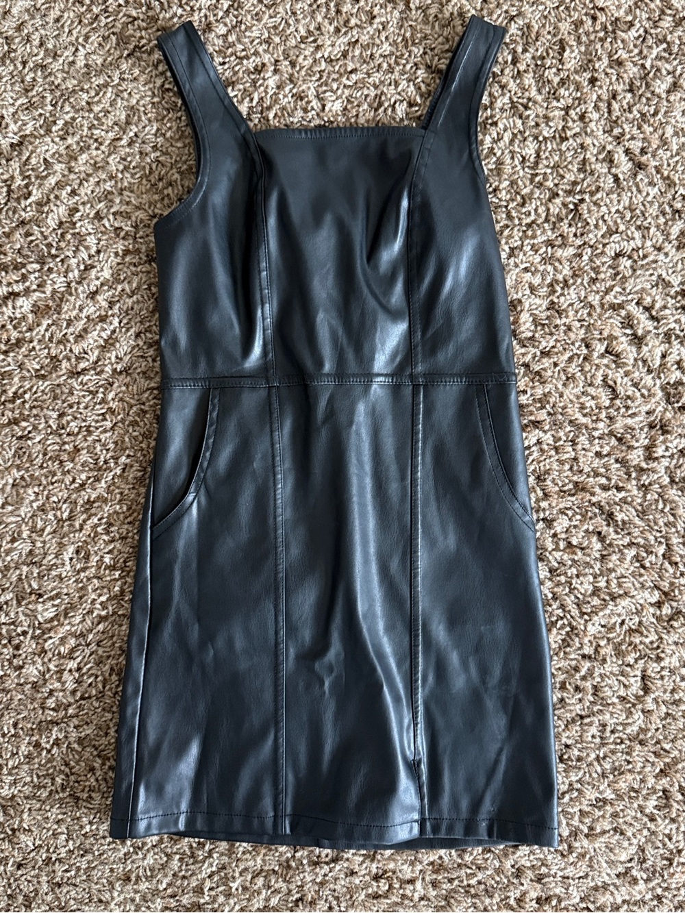 Girls' Black Faux Leather Pinafore Dress